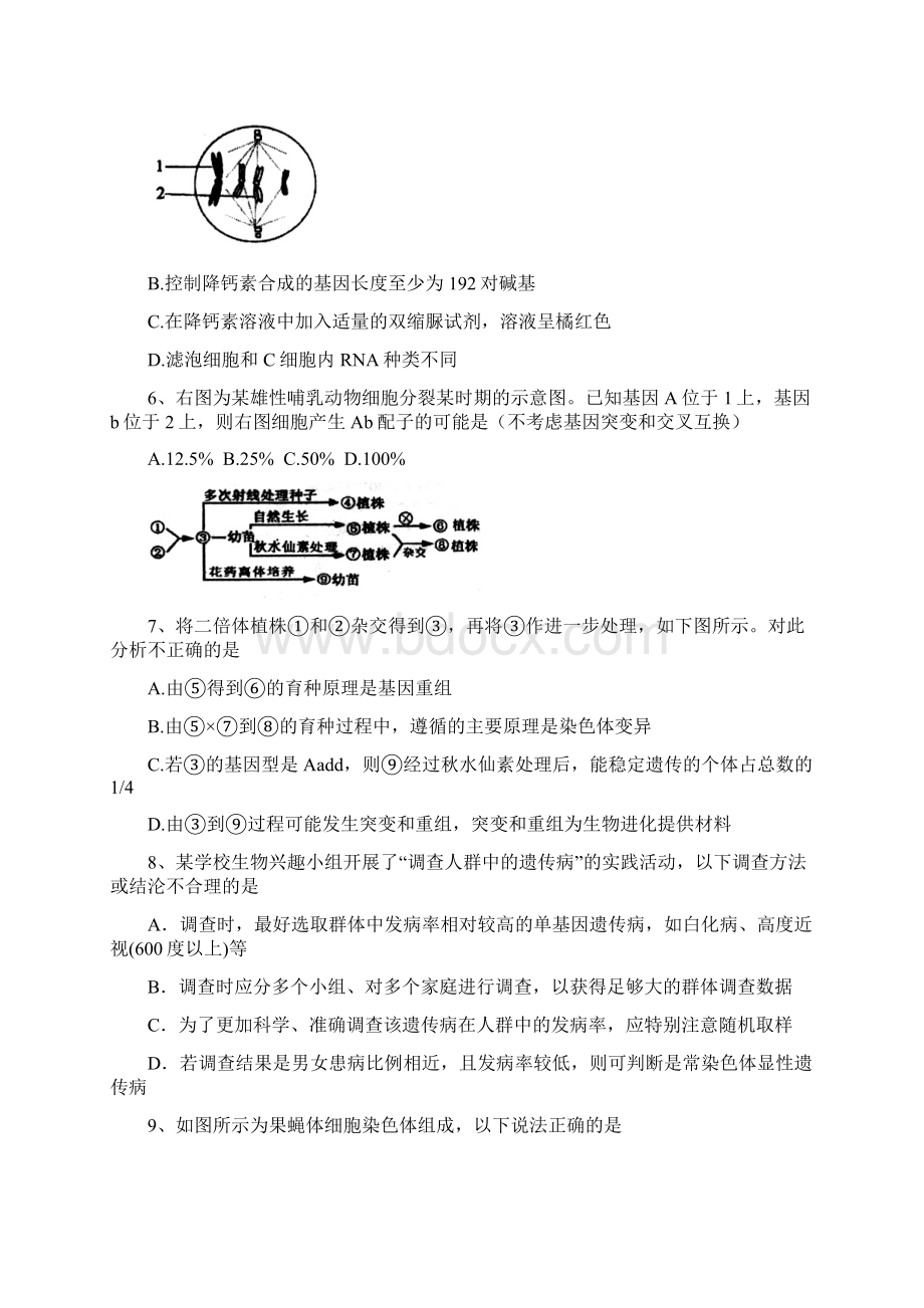 江苏省重点中学届高三三月月双周练习一生物试题Word文档格式.docx_第2页