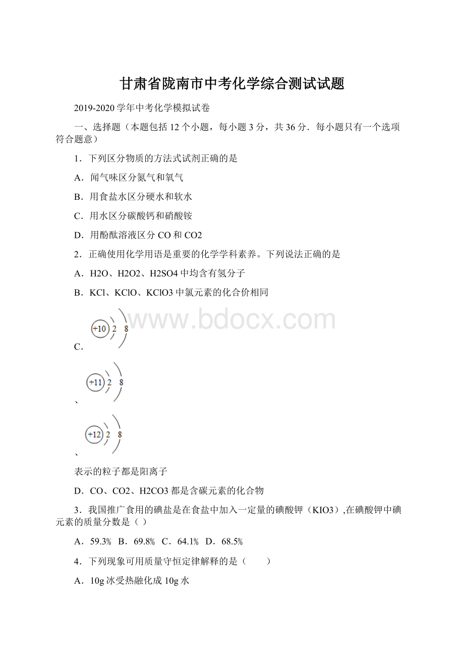 甘肃省陇南市中考化学综合测试试题Word文档格式.docx