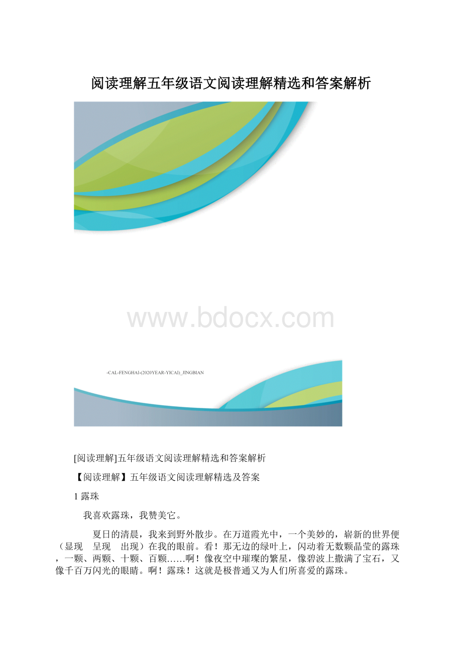 阅读理解五年级语文阅读理解精选和答案解析Word格式.docx