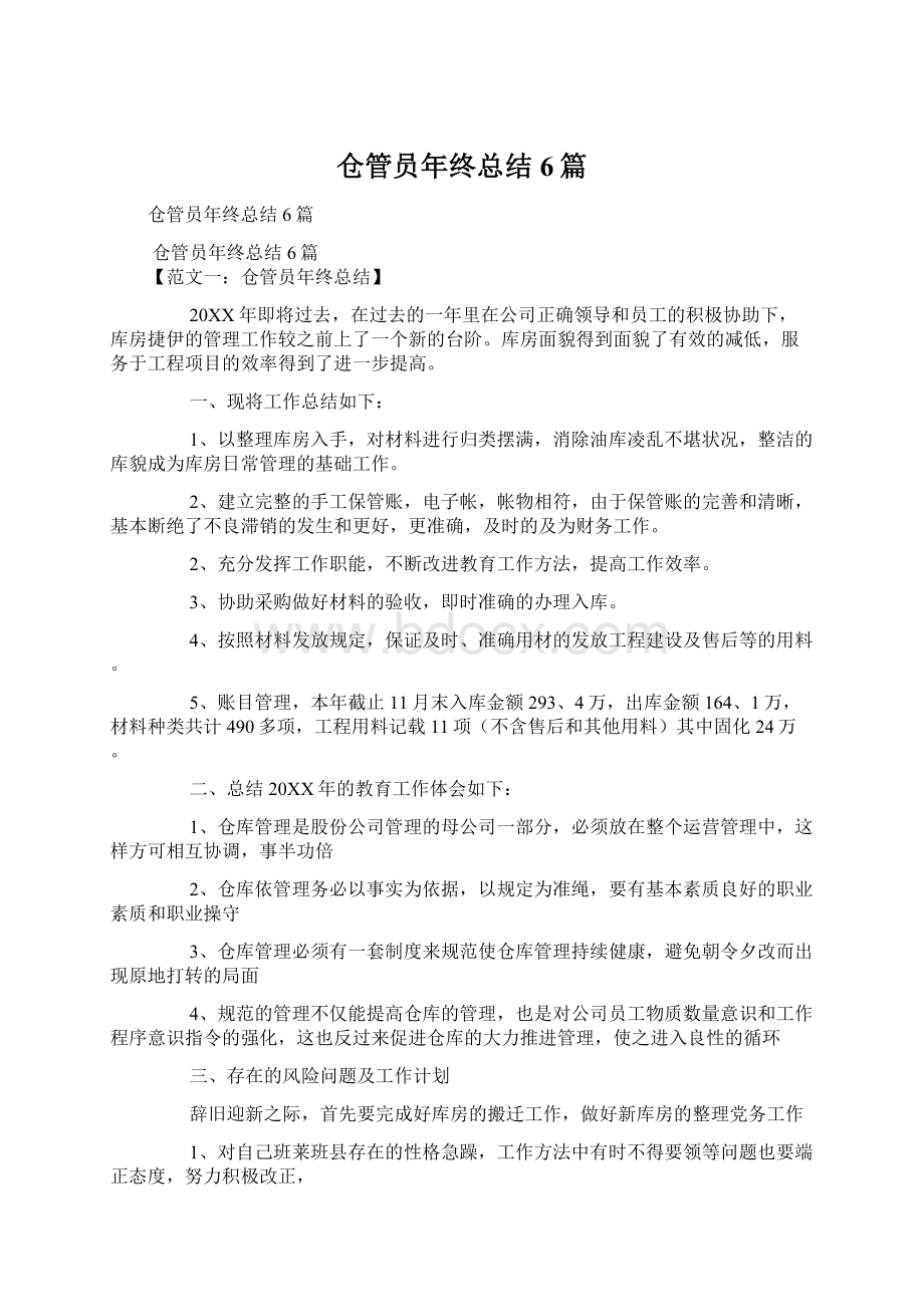 仓管员年终总结6篇Word格式.docx