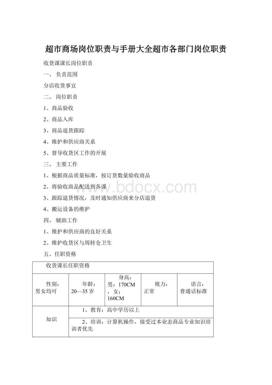 超市商场岗位职责与手册大全超市各部门岗位职责.docx_第1页