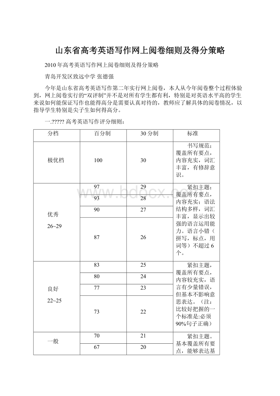 山东省高考英语写作网上阅卷细则及得分策略.docx_第1页