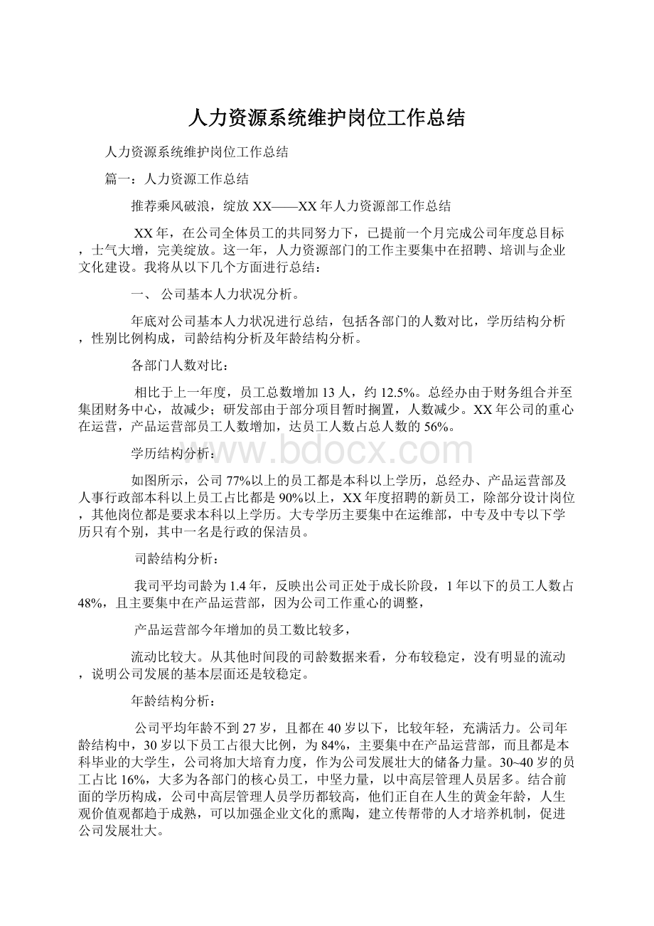 人力资源系统维护岗位工作总结.docx_第1页