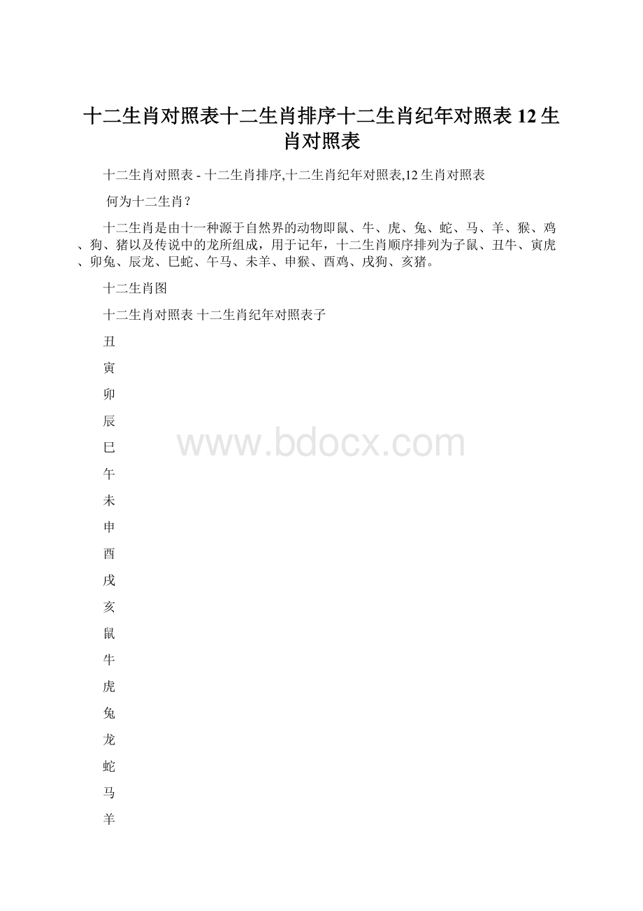 十二生肖对照表十二生肖排序十二生肖纪年对照表12生肖对照表.docx