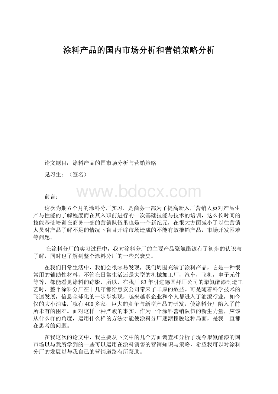 涂料产品的国内市场分析和营销策略分析.docx