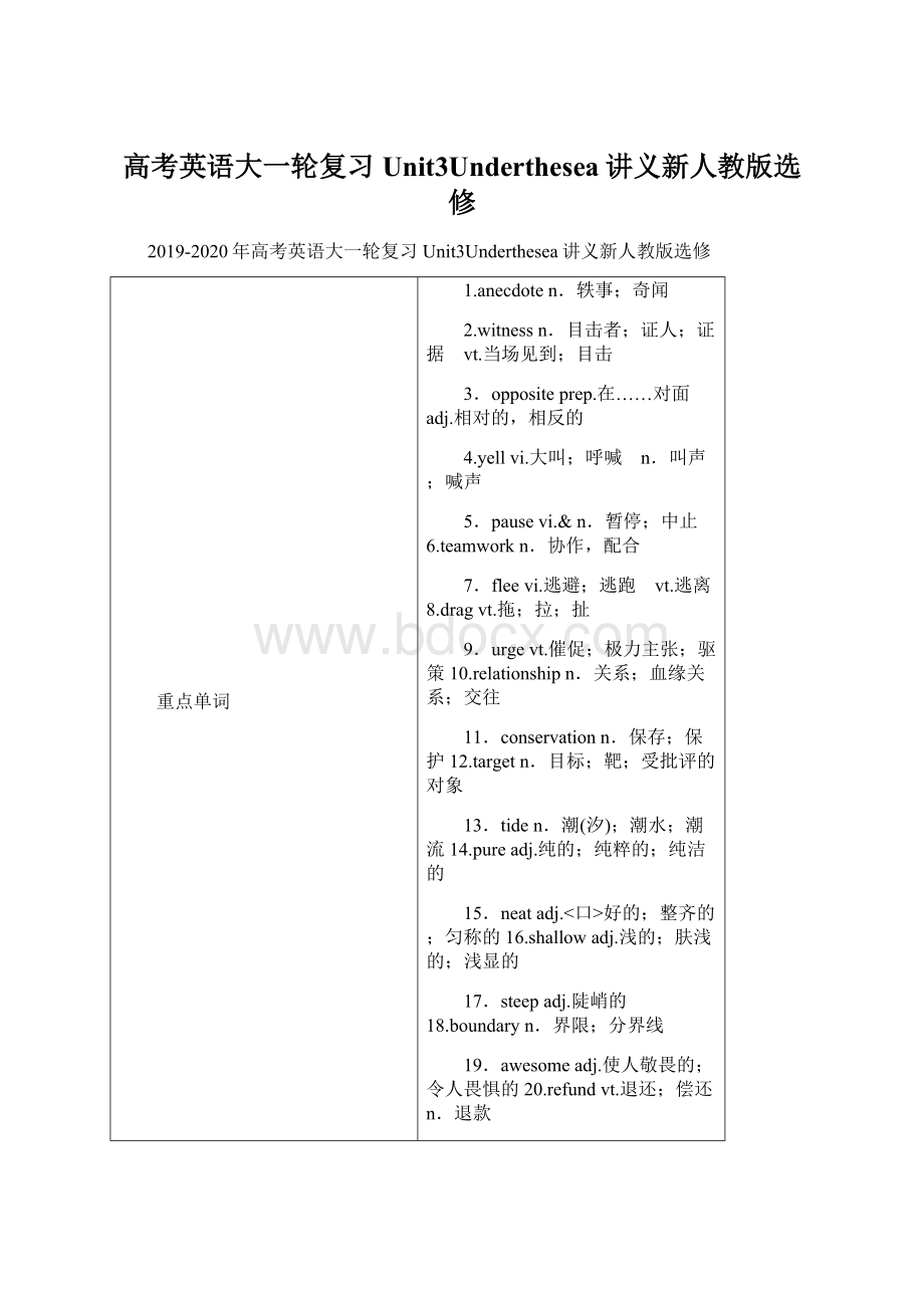 高考英语大一轮复习Unit3Underthesea讲义新人教版选修Word文件下载.docx_第1页