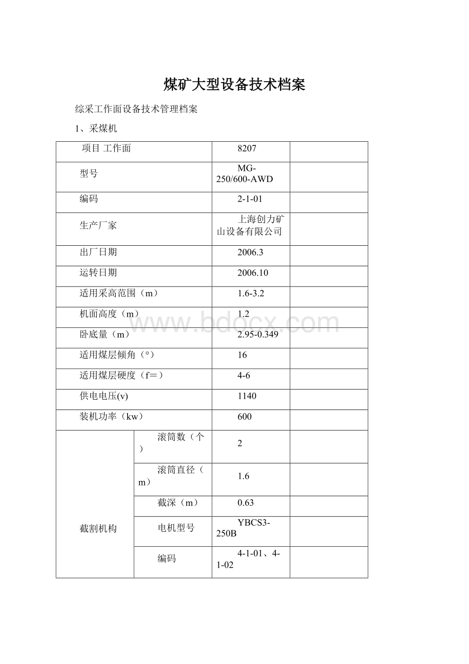 煤矿大型设备技术档案Word文档下载推荐.docx_第1页