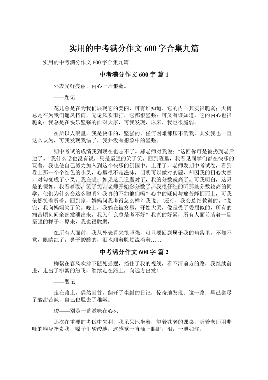 实用的中考满分作文600字合集九篇.docx