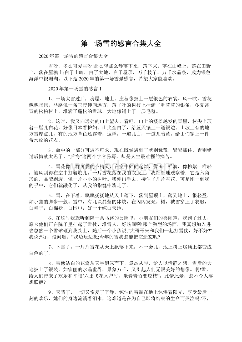 第一场雪的感言合集大全.docx_第1页