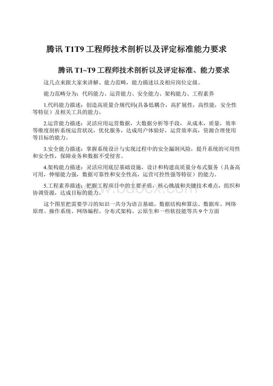 腾讯T1T9工程师技术剖析以及评定标准能力要求.docx_第1页