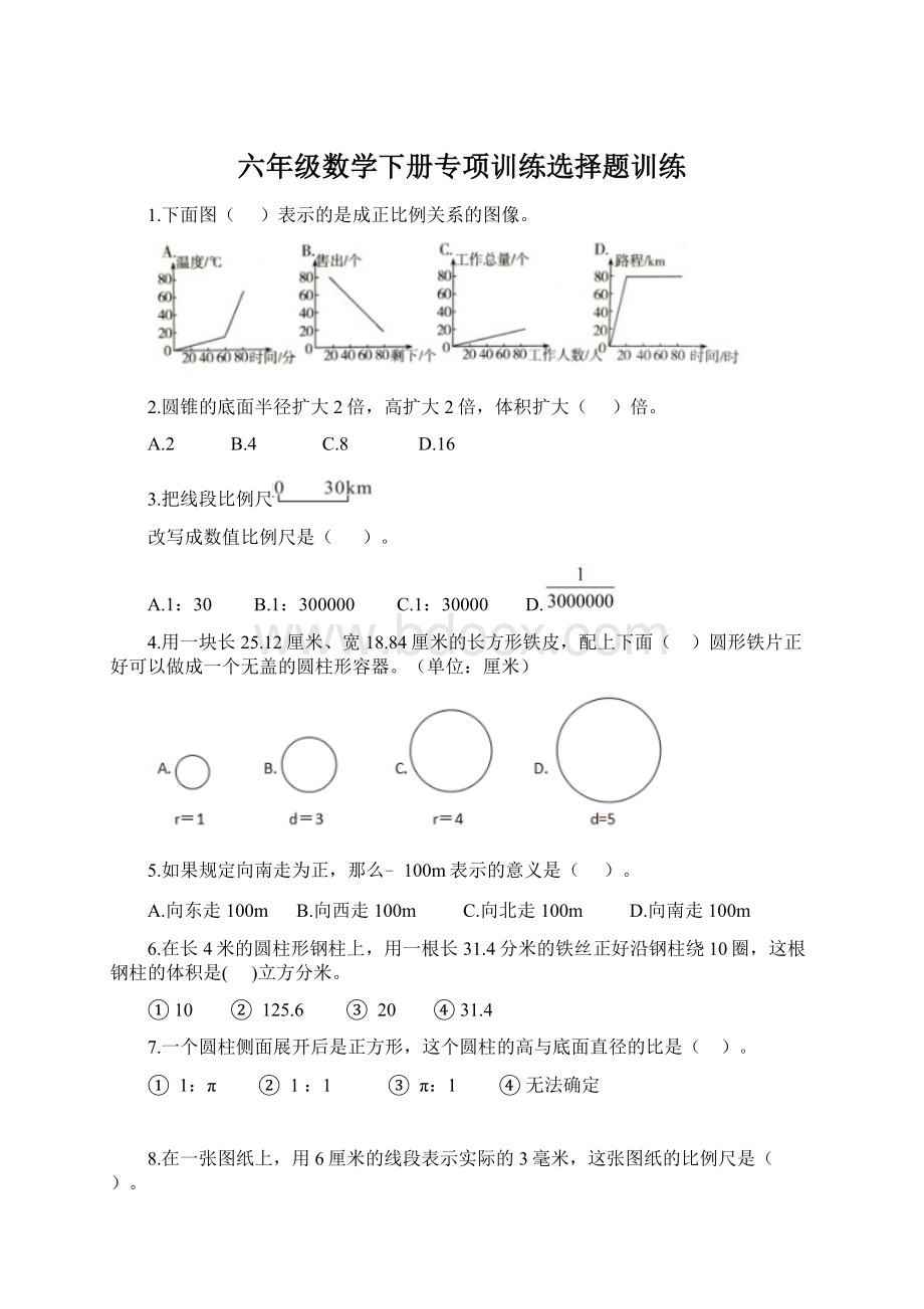 六年级数学下册专项训练选择题训练.docx