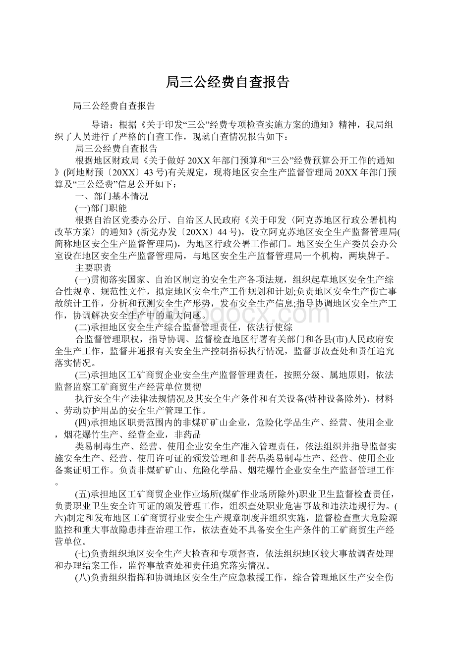 局三公经费自查报告文档格式.docx_第1页