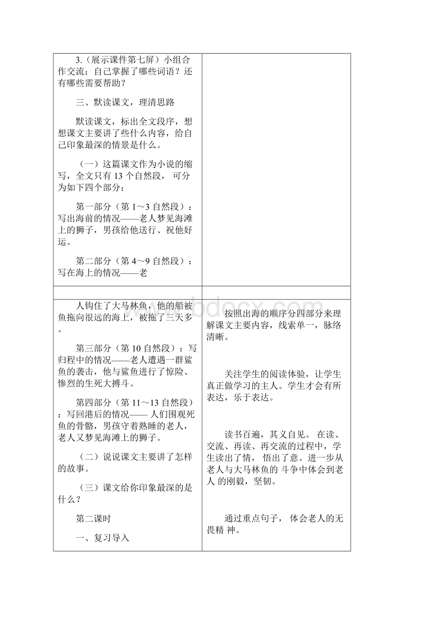 最新语文S版六年级语文上册29 老人与海教案教学设计Word文件下载.docx_第3页