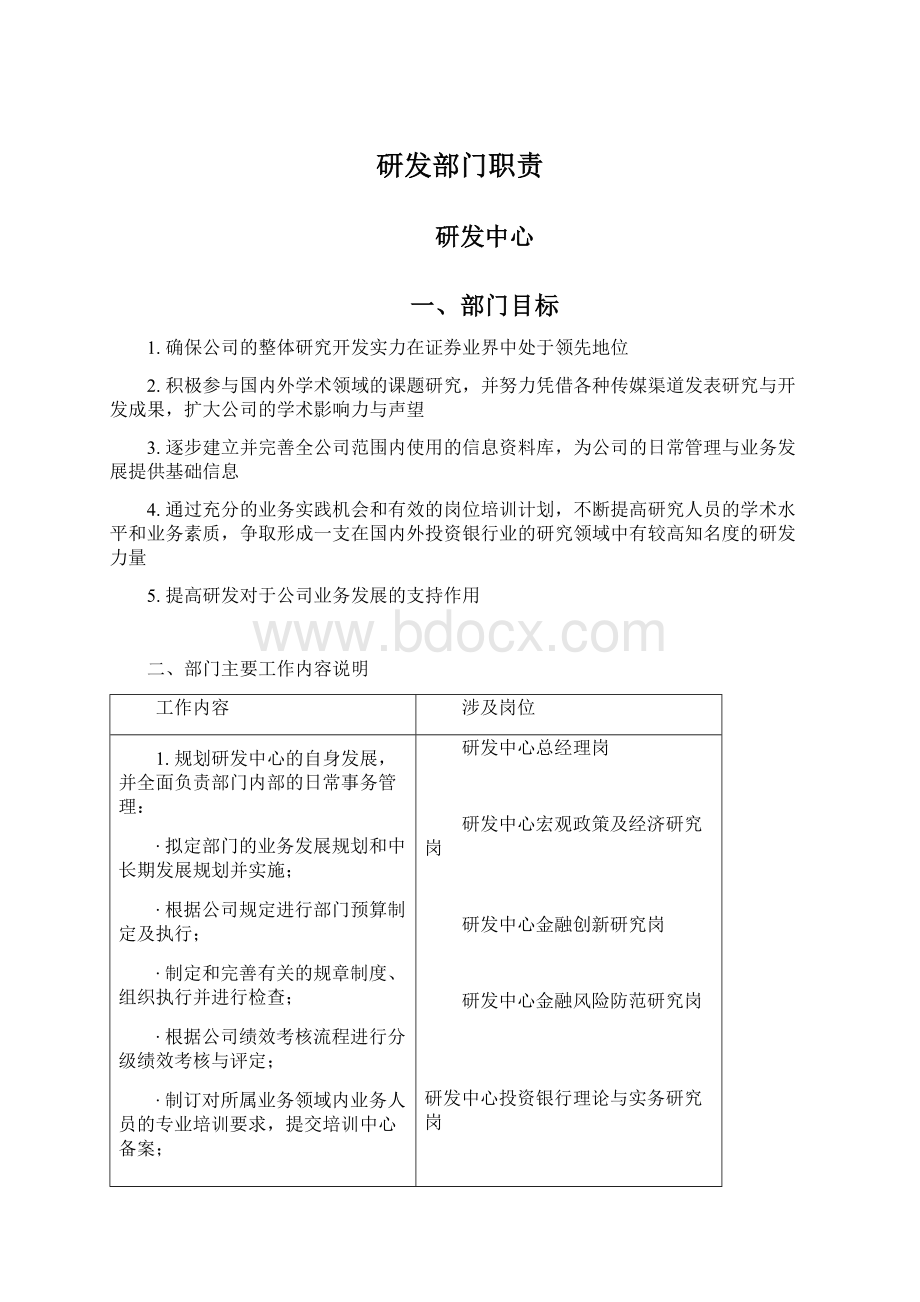 研发部门职责Word格式.docx