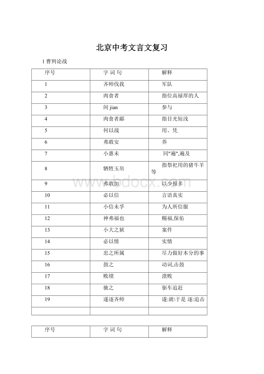 北京中考文言文复习Word文档格式.docx