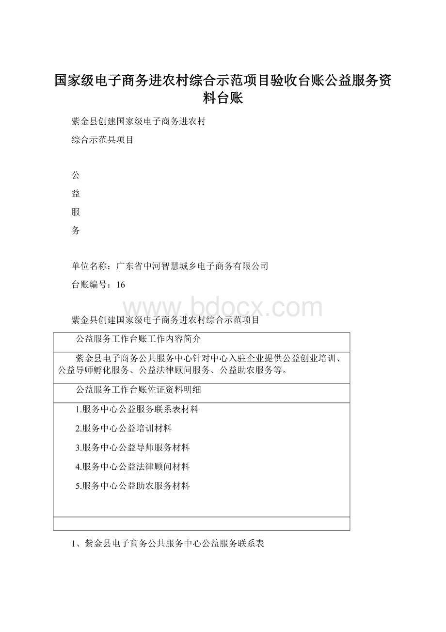 国家级电子商务进农村综合示范项目验收台账公益服务资料台账.docx