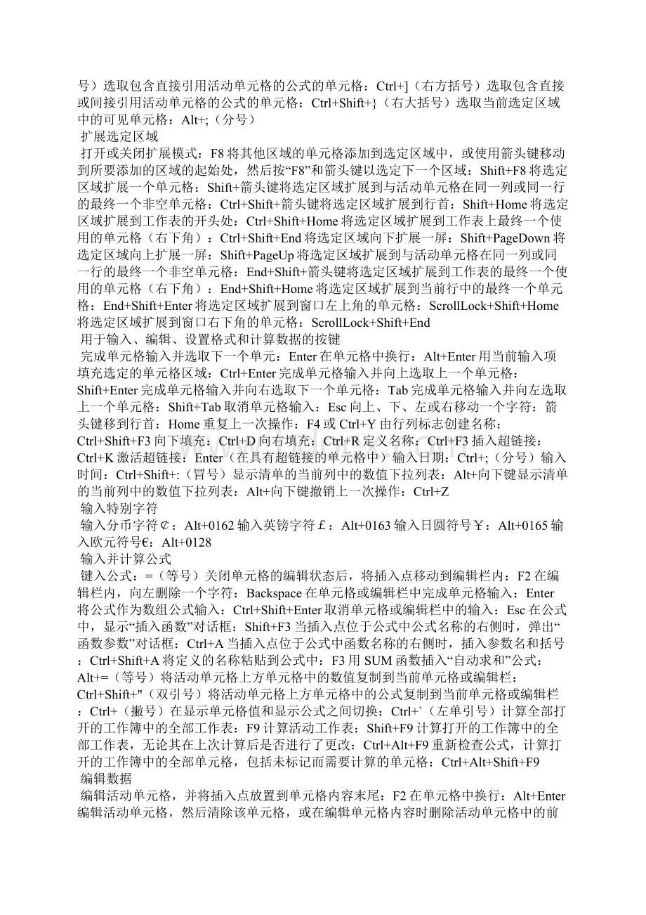 Excel常用快捷键大全非常全面常用快捷键大全文档格式.docx_第2页