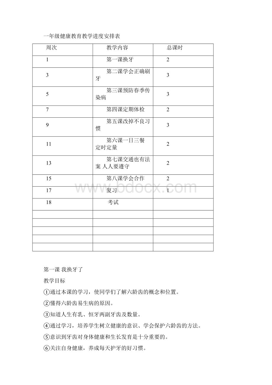 小学一年级上册健康教育计划及教案Word文档格式.docx_第2页