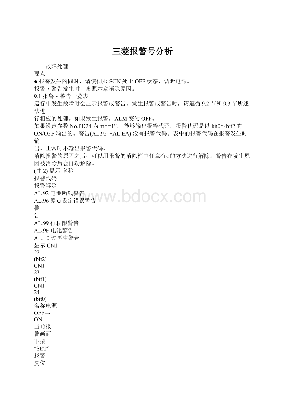 三菱报警号分析Word下载.docx