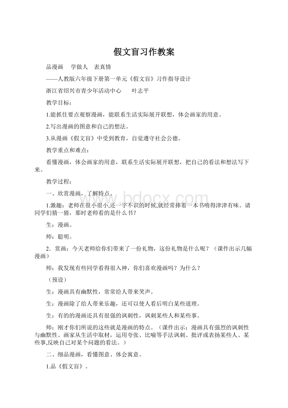 假文盲习作教案Word格式.docx