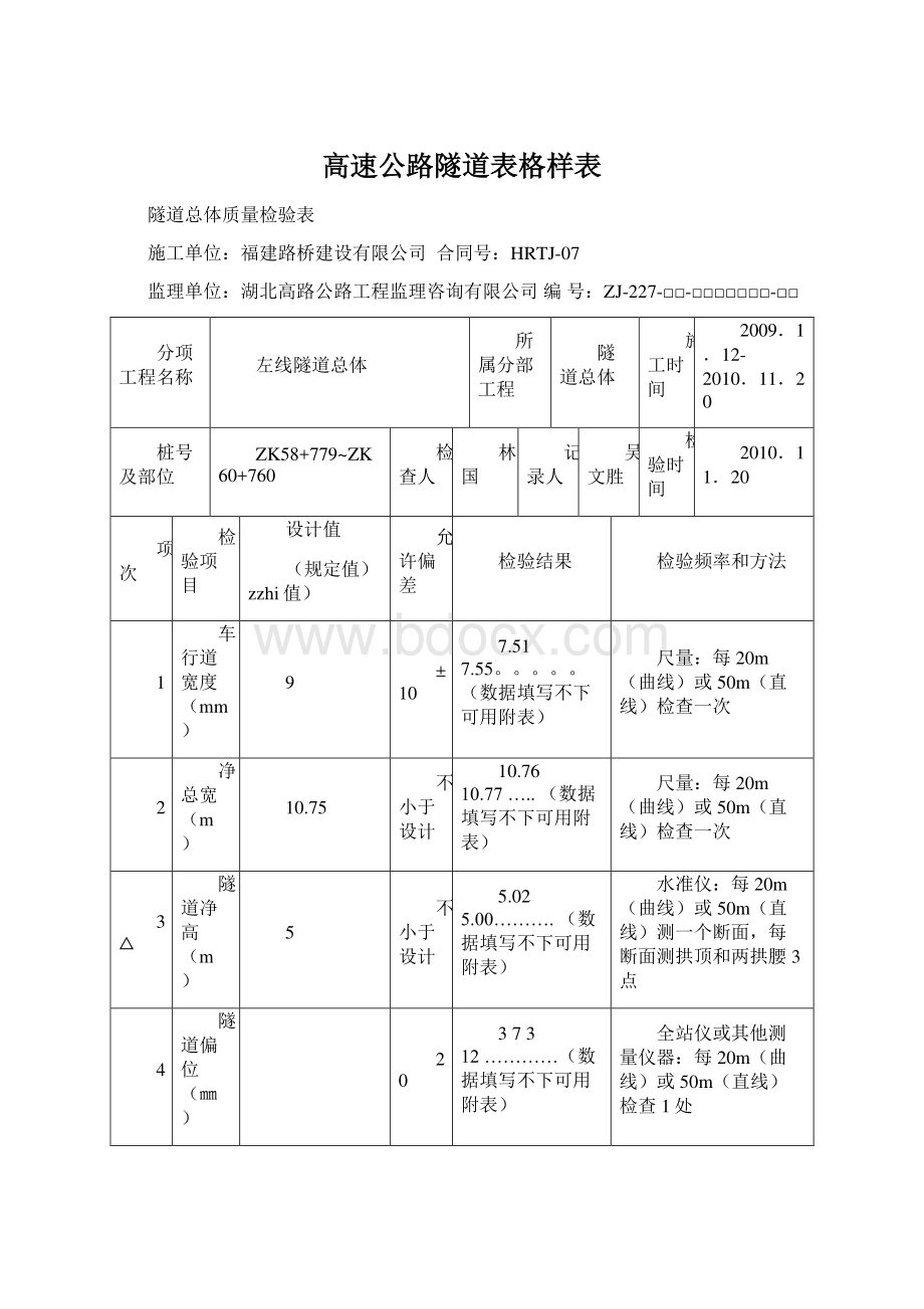 高速公路隧道表格样表Word文档格式.docx