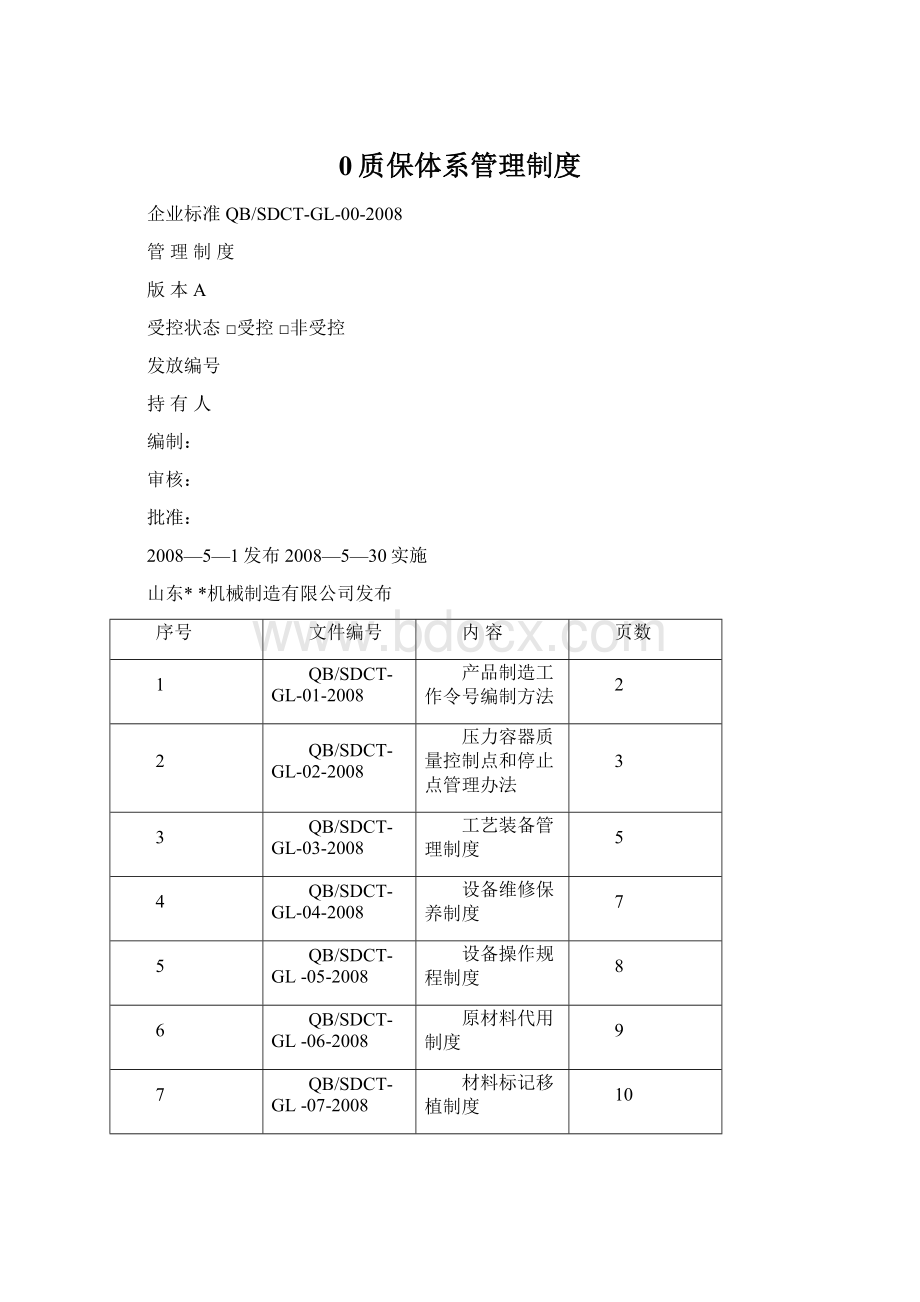 0质保体系管理制度Word文档下载推荐.docx