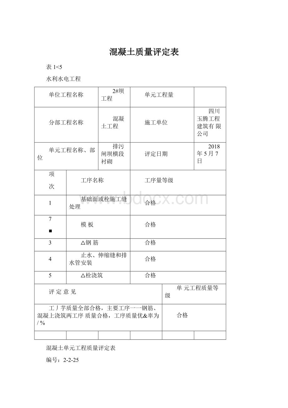 混凝土质量评定表.docx_第1页