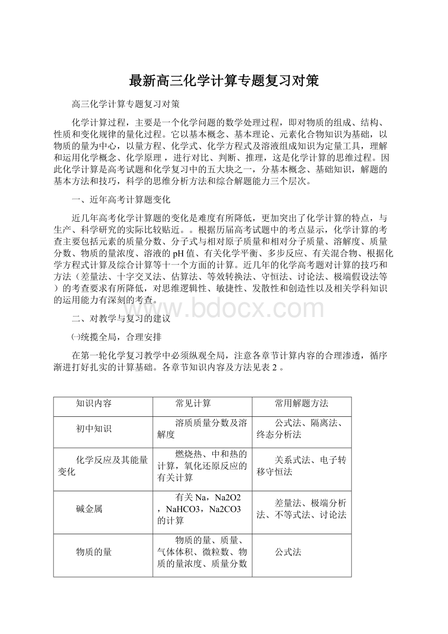 最新高三化学计算专题复习对策.docx