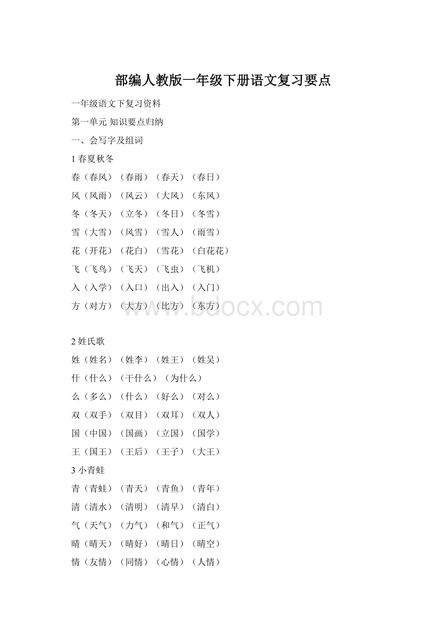 部编人教版一年级下册语文复习要点.docx_第1页