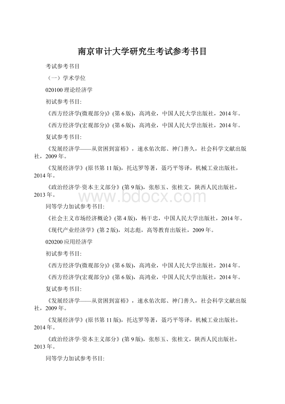 南京审计大学研究生考试参考书目Word格式文档下载.docx