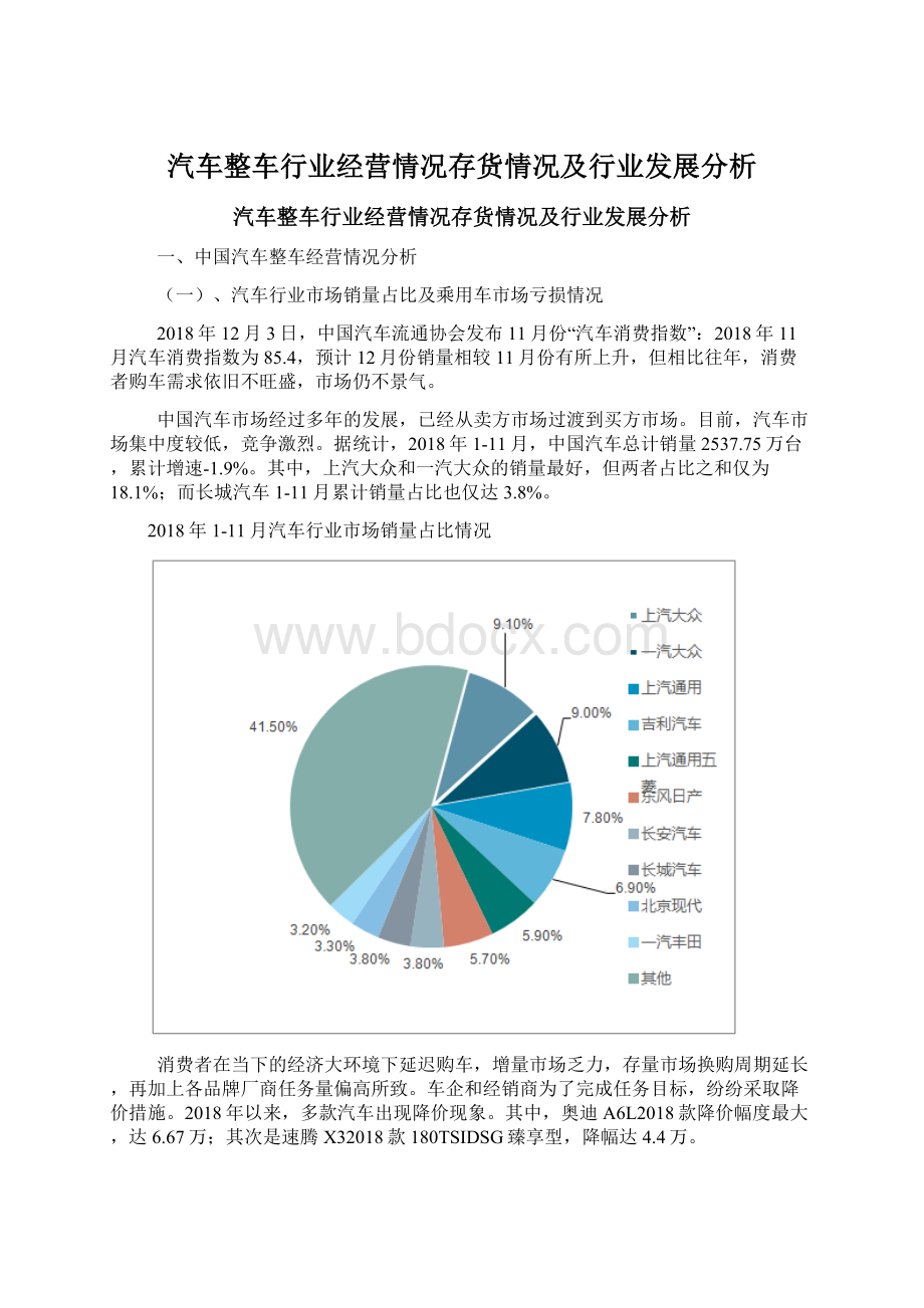 汽车整车行业经营情况存货情况及行业发展分析.docx