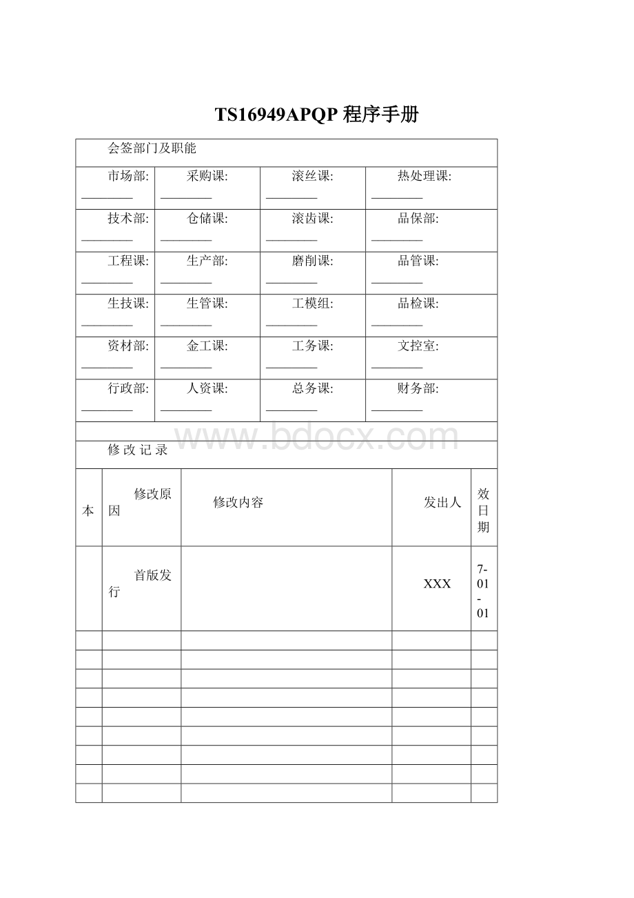 TS16949APQP 程序手册Word文件下载.docx