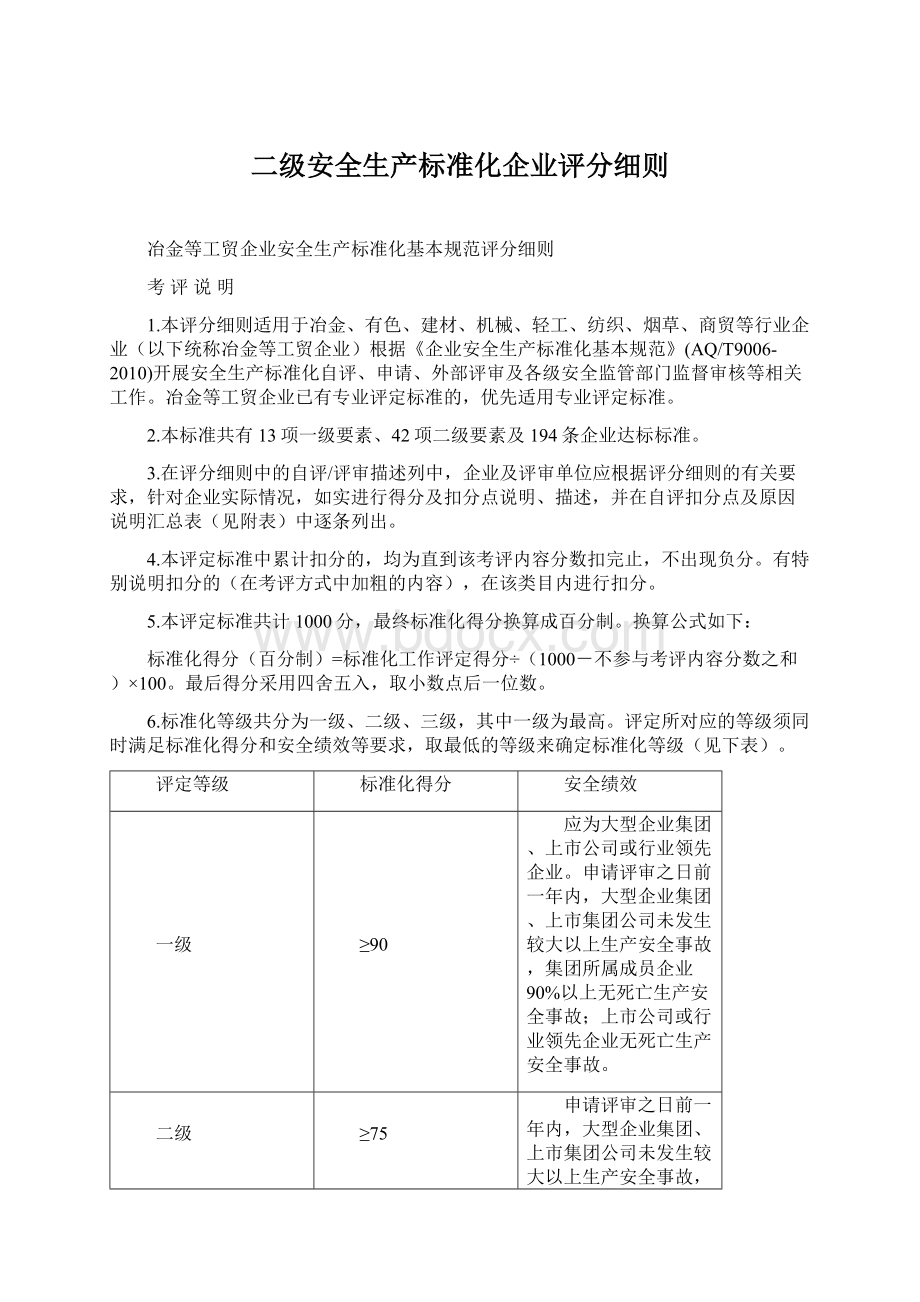 二级安全生产标准化企业评分细则Word格式.docx_第1页