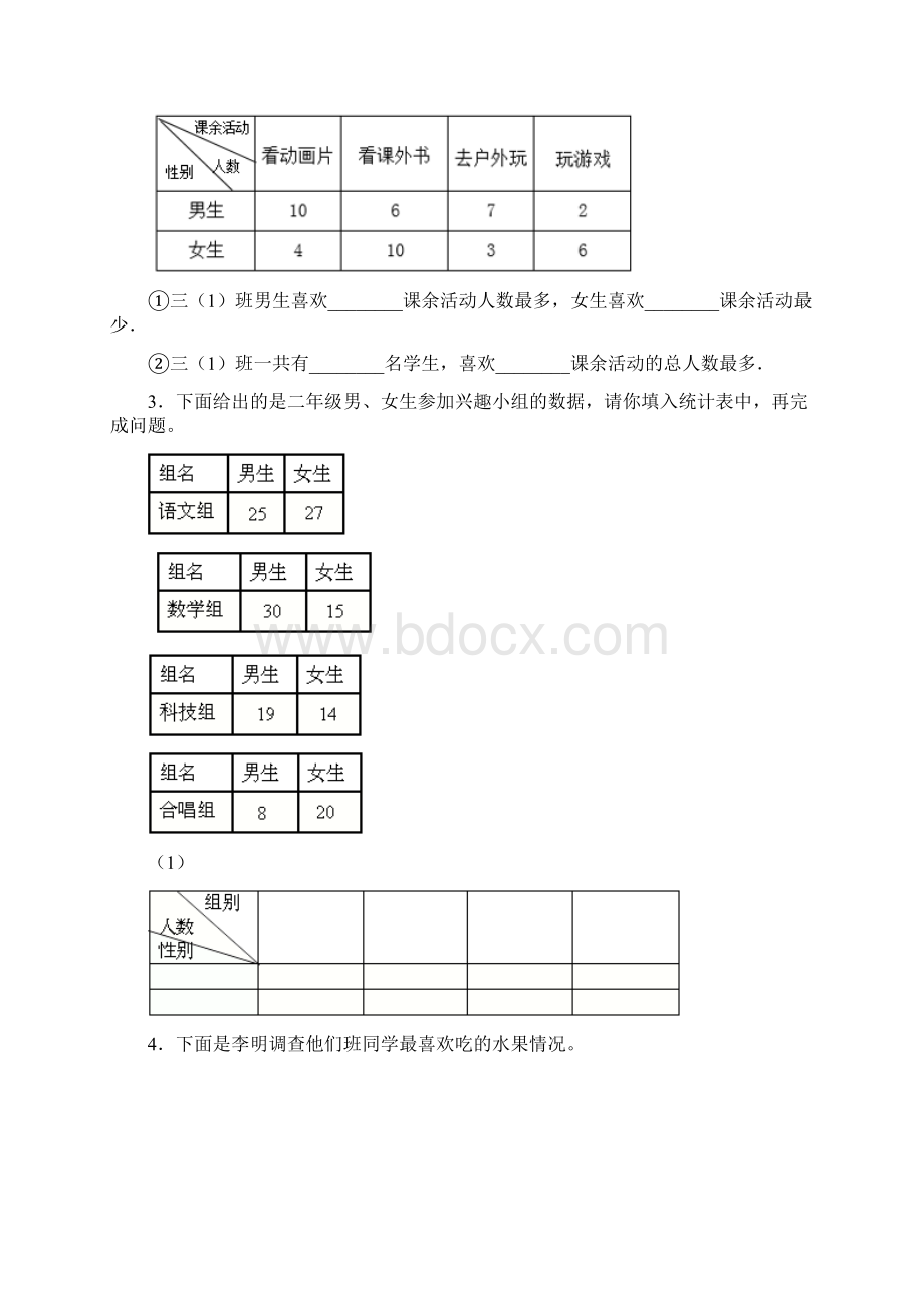 必考题小学数学三年级下册第三单元《复式统计表》 单元检测题有答案解析4.docx_第2页