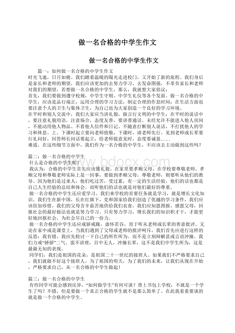 做一名合格的中学生作文文档格式.docx