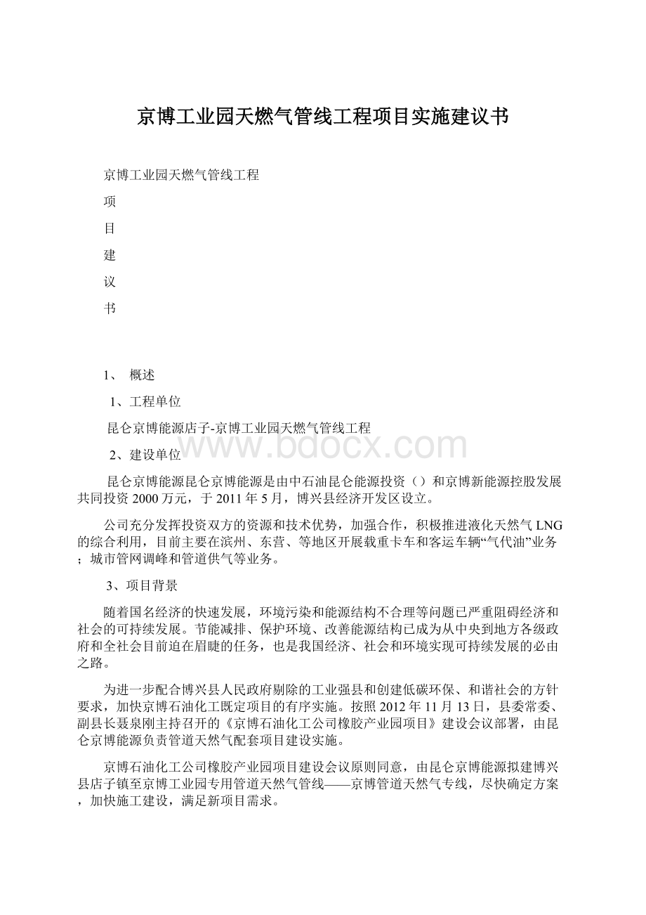 京博工业园天燃气管线工程项目实施建议书Word文档格式.docx