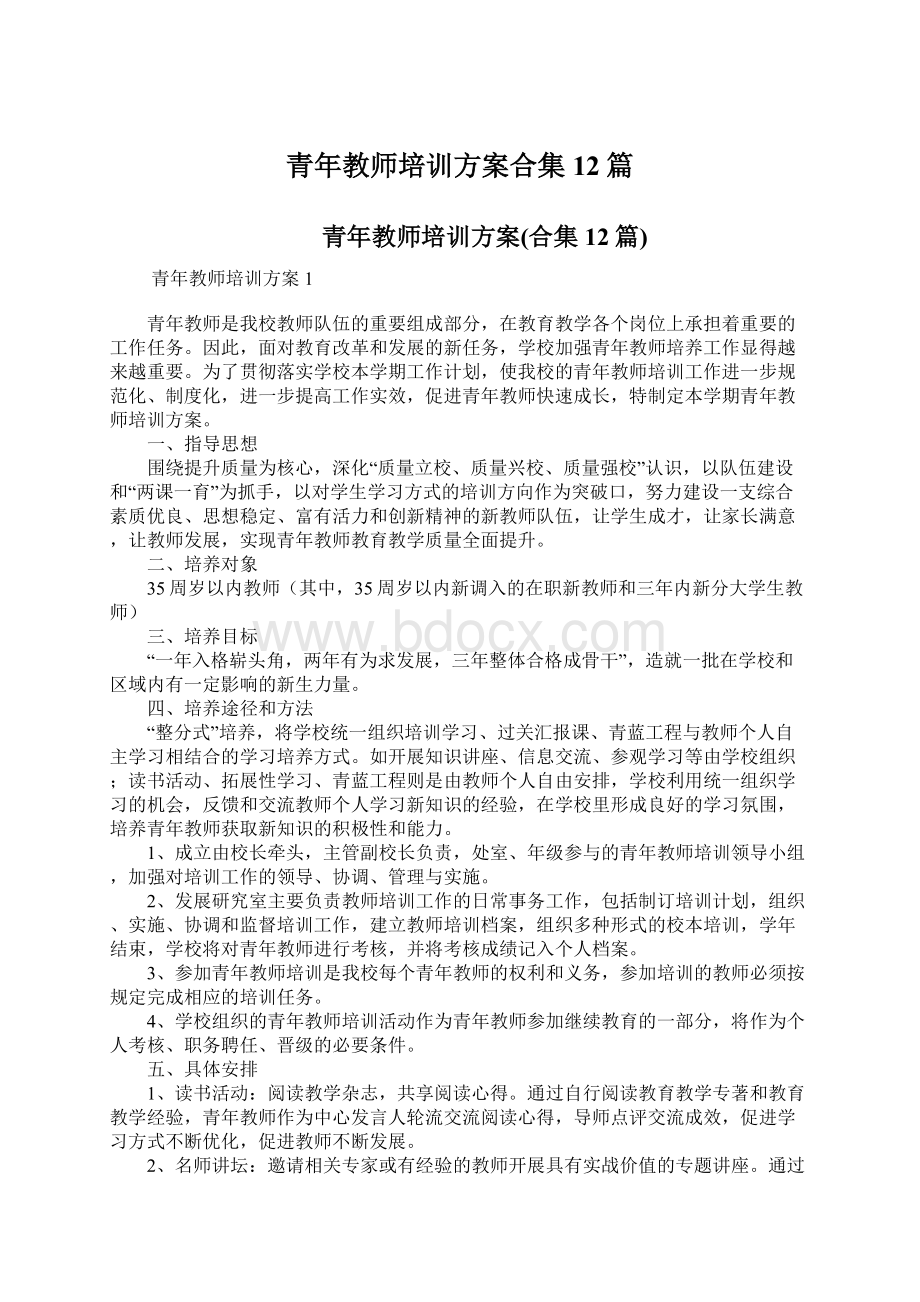 青年教师培训方案合集12篇Word文档格式.docx_第1页