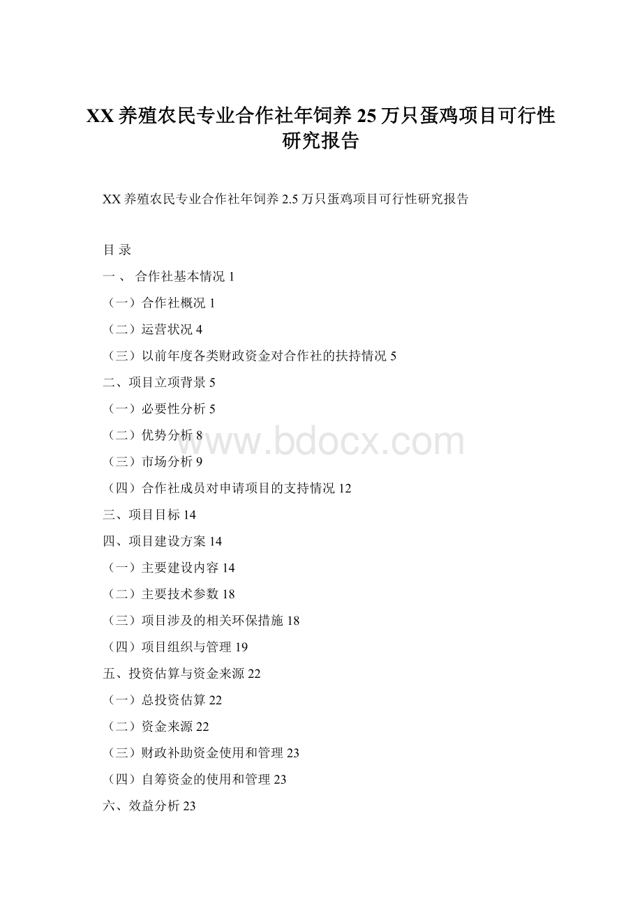 XX养殖农民专业合作社年饲养25万只蛋鸡项目可行性研究报告.docx_第1页