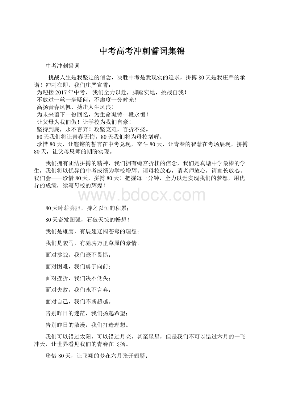 中考高考冲刺誓词集锦Word格式.docx