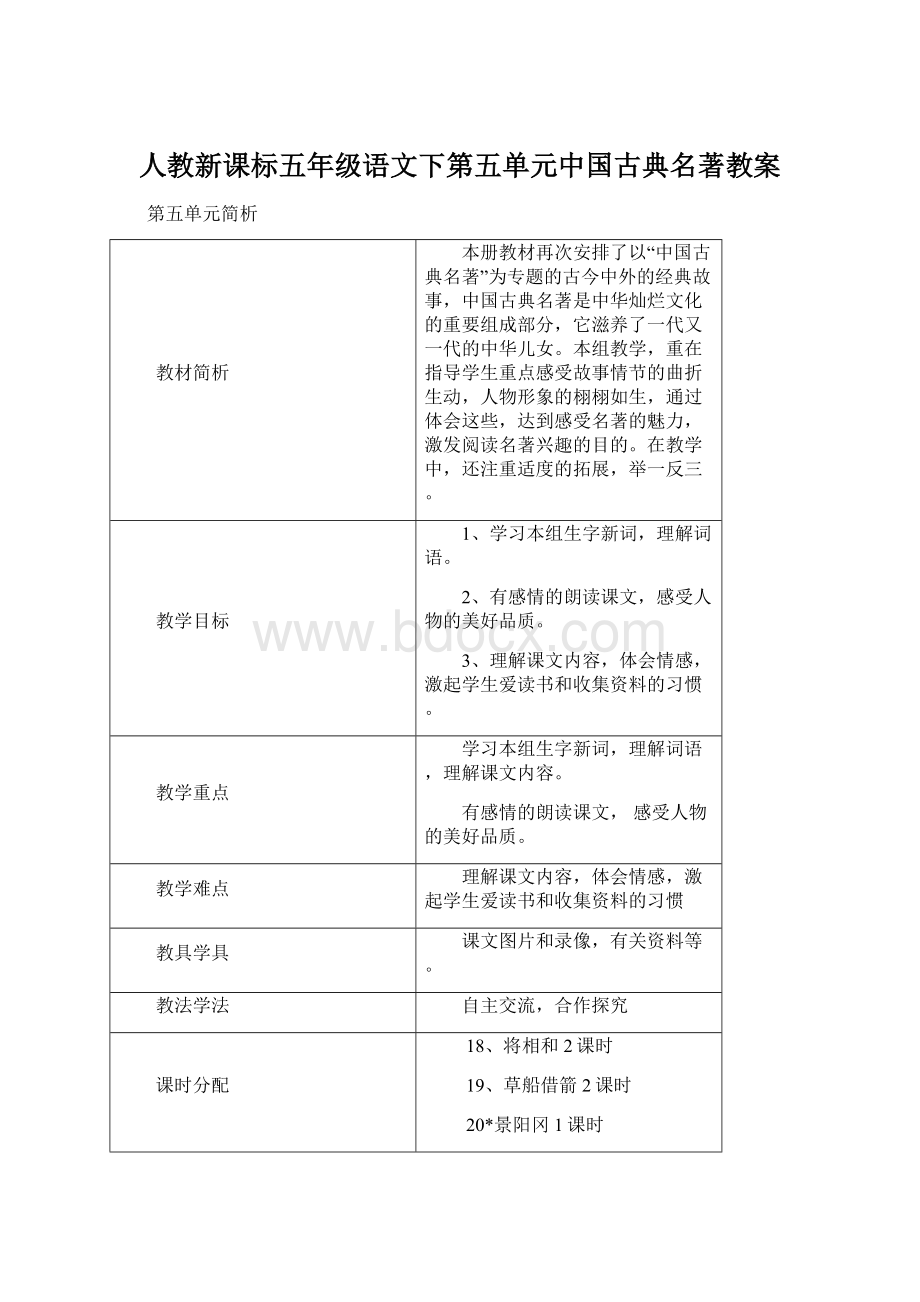 人教新课标五年级语文下第五单元中国古典名著教案.docx