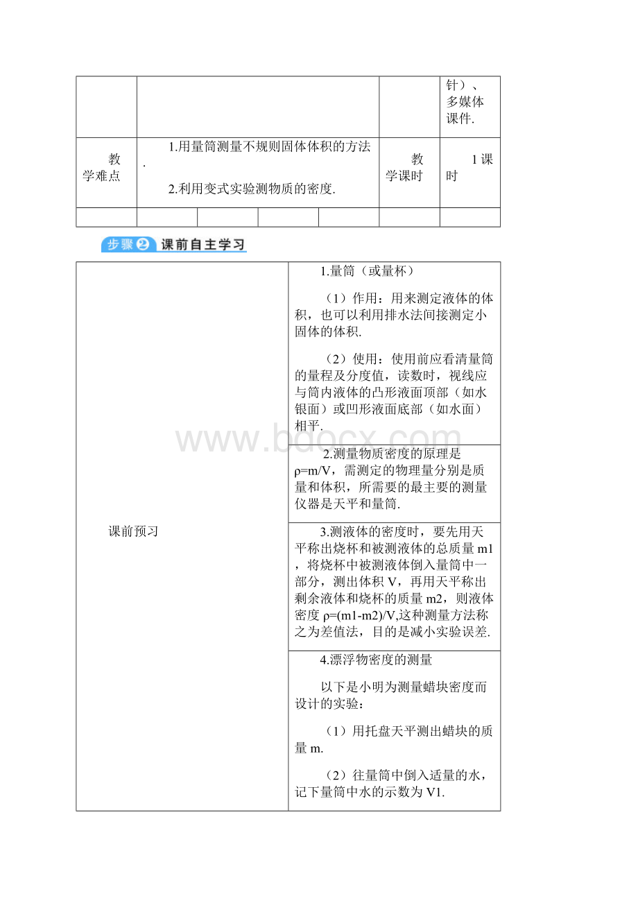 学八年级物理上册 第六章 第3节 测量物质的密度导学案 新版新人教版Word文件下载.docx_第2页