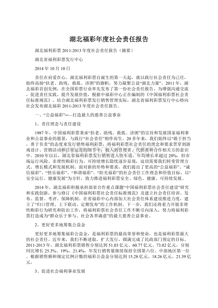 湖北福彩年度社会责任报告.docx