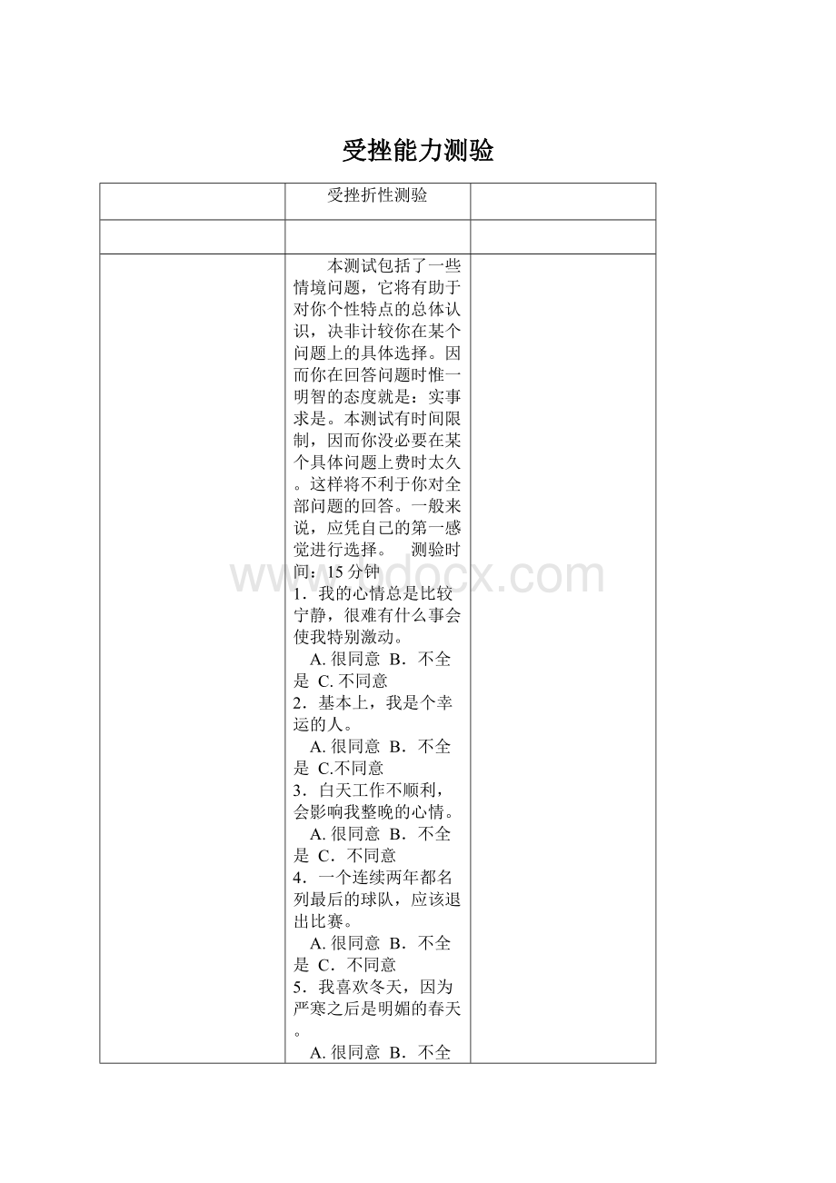 受挫能力测验Word格式文档下载.docx_第1页