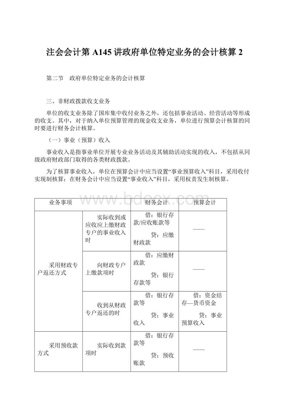 注会会计第A145讲政府单位特定业务的会计核算2Word下载.docx