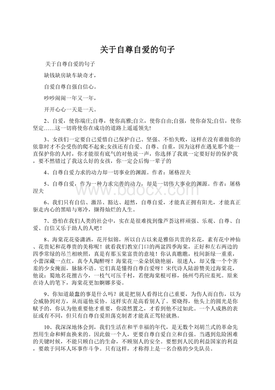 关于自尊自爱的句子Word文档格式.docx_第1页