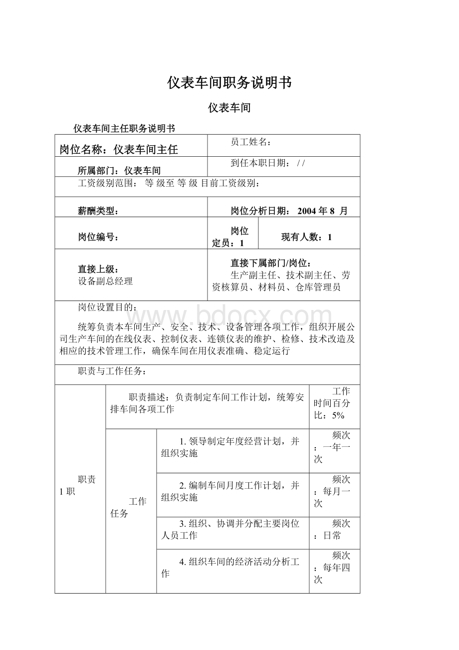 仪表车间职务说明书Word格式文档下载.docx