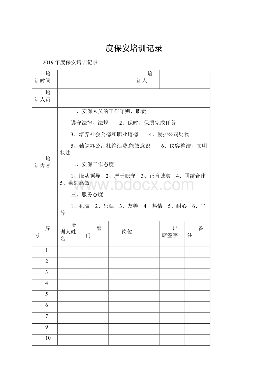 度保安培训记录.docx_第1页