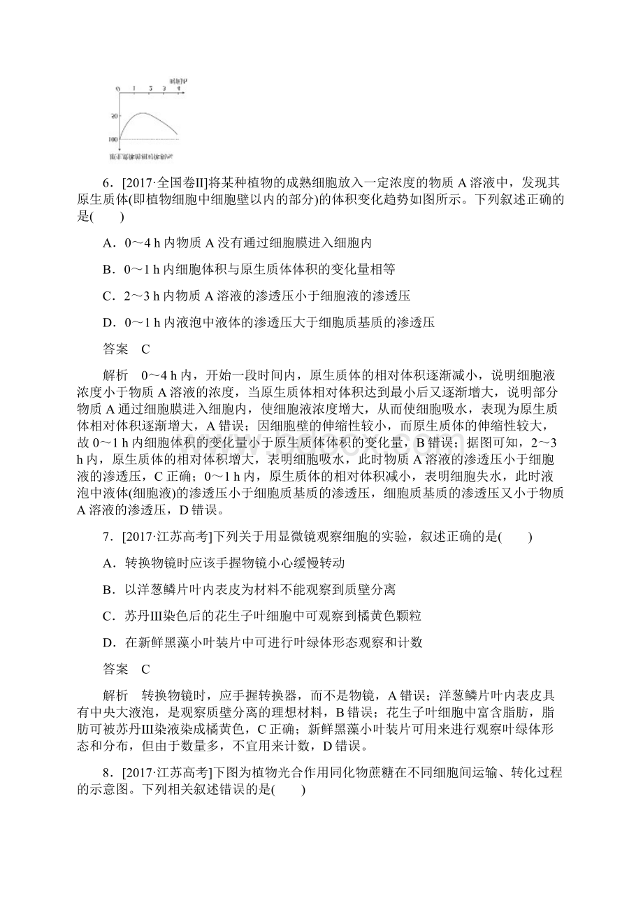 高考真题分类汇编物质跨膜运输的实例和方式.docx_第3页