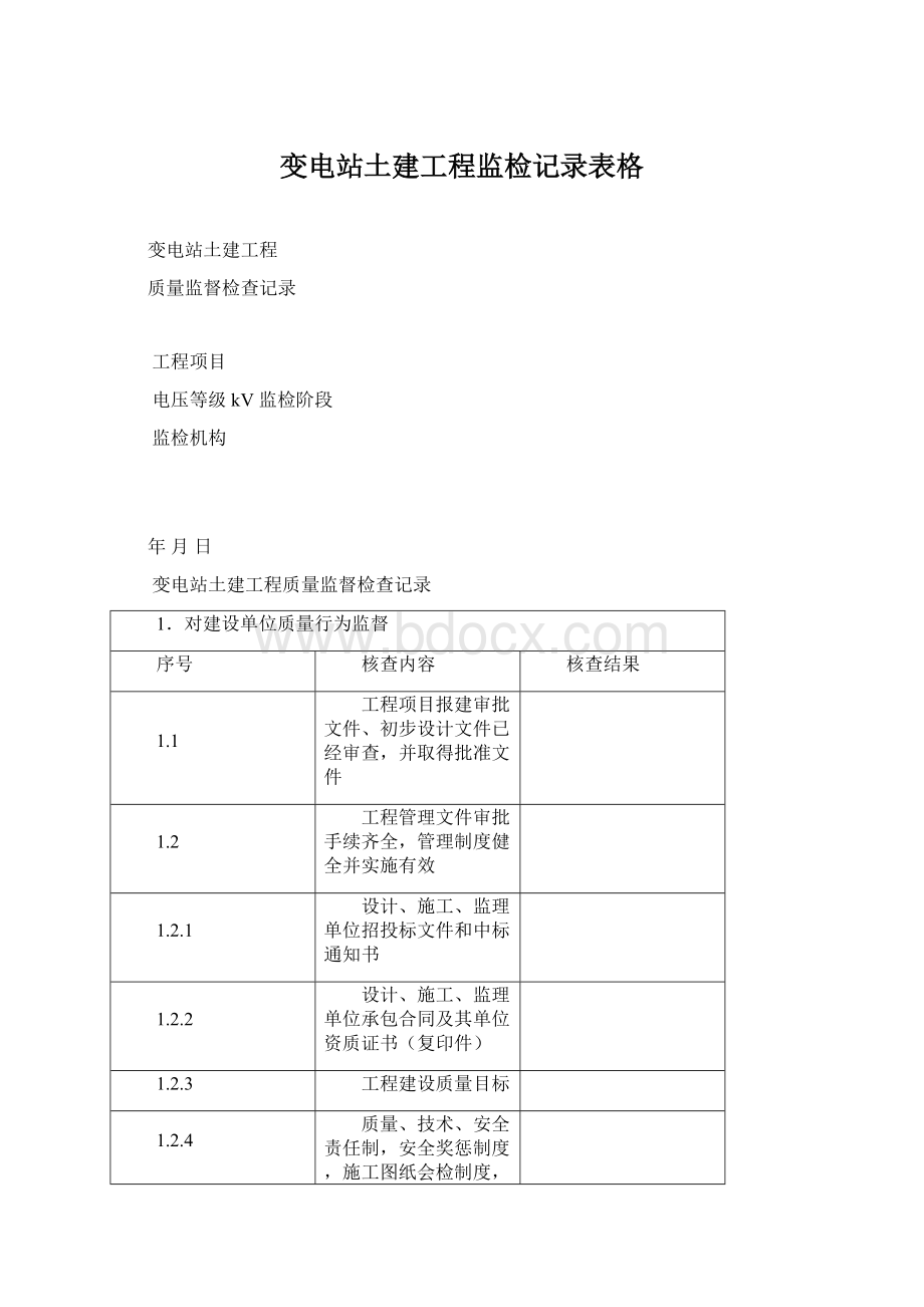 变电站土建工程监检记录表格Word格式.docx_第1页