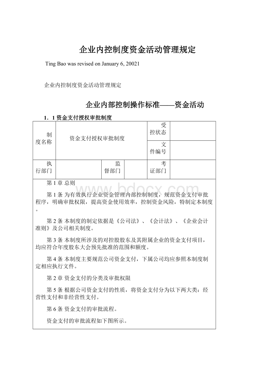 企业内控制度资金活动管理规定.docx_第1页